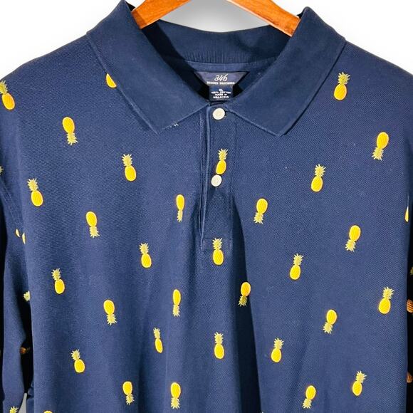 Brooks Brothers Navy Pineapple Print Polo Shirt Mens XL Classic Fit Cotton - Picture 5 of 11